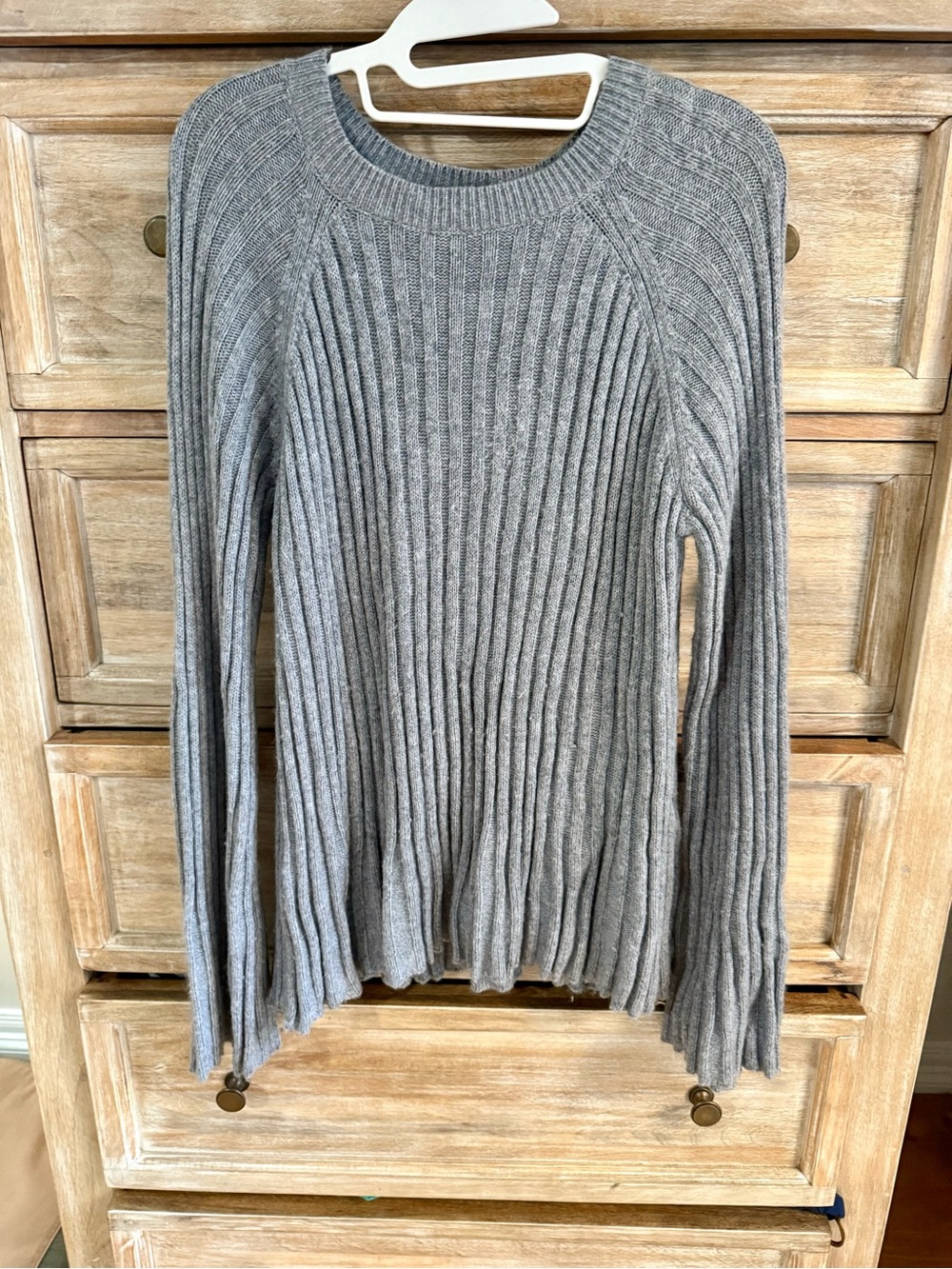 Olivaceous Gray Ribbed Crew Neck Sweater